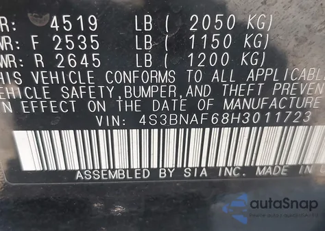 2017 Subaru Legacy 2.5I Premium z USA, uszkodzony, nr VIN 4S3BNAF68H3011723